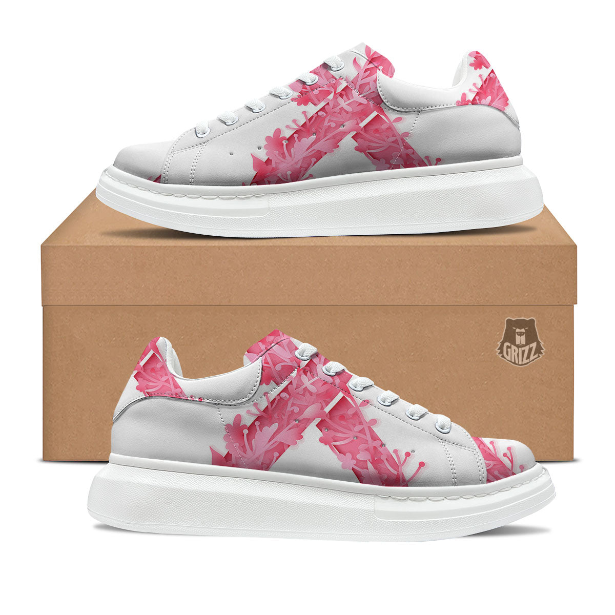 Ribbon Flower Pink Breast Cancer Print Platform Shoes-grizzshop