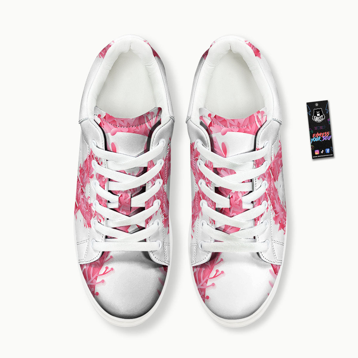 Ribbon Flower Pink Breast Cancer Print Platform Shoes-grizzshop
