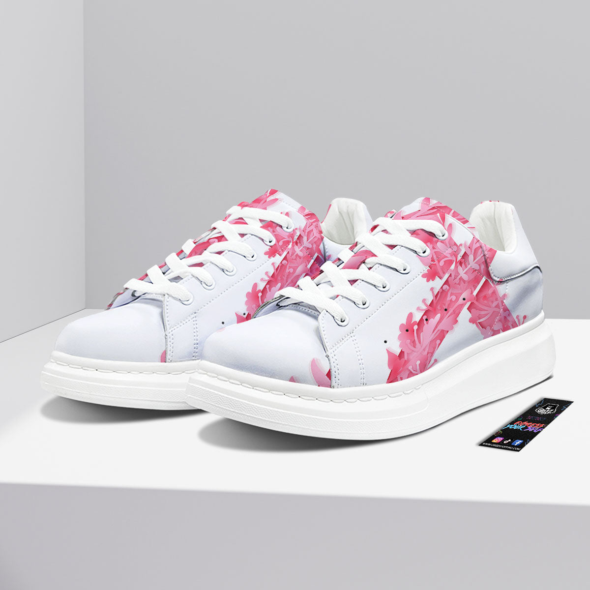 Ribbon Flower Pink Breast Cancer Print Platform Shoes-grizzshop