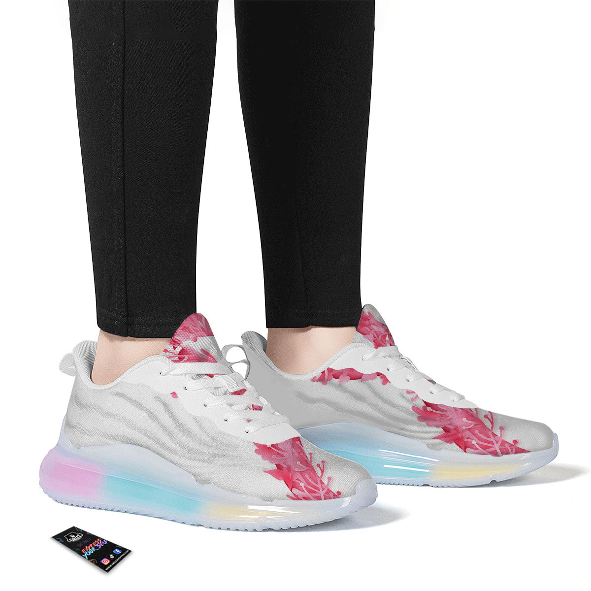 Ribbon Flower Pink Breast Cancer Print Running Sneakers-grizzshop