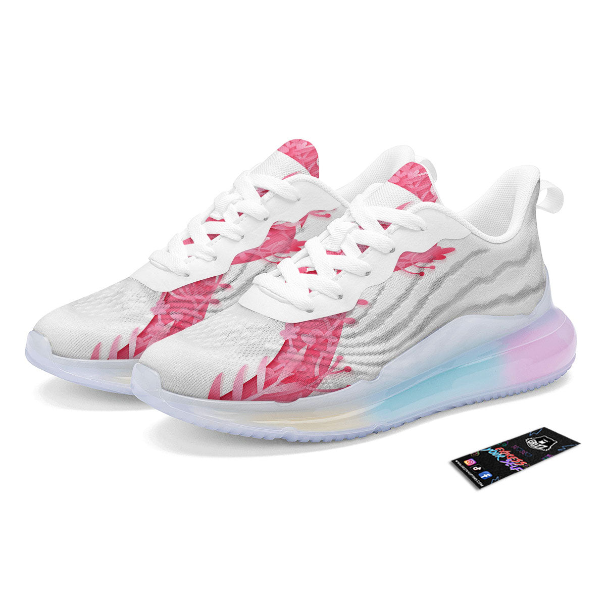 Ribbon Flower Pink Breast Cancer Print Running Sneakers-grizzshop