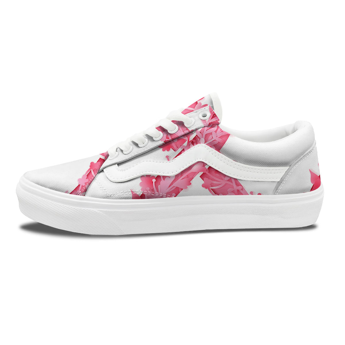Ribbon Flower Pink Breast Cancer Print Skate Shoes-grizzshop