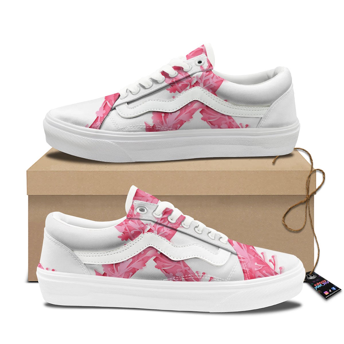 Ribbon Flower Pink Breast Cancer Print Skate Shoes-grizzshop
