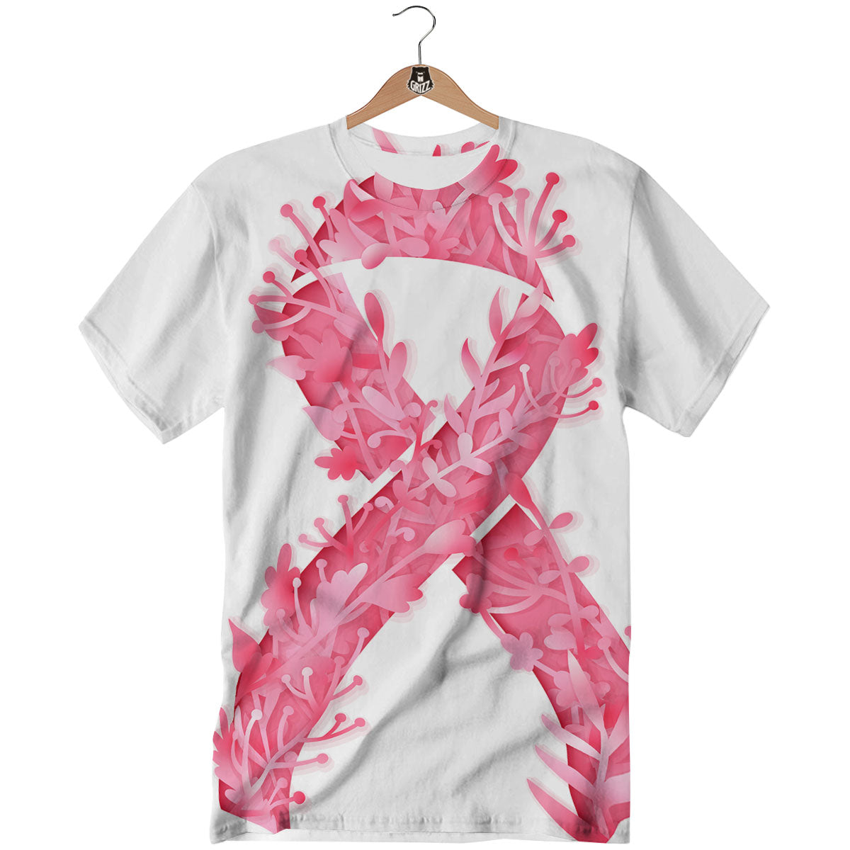 Ribbon Flower Pink Breast Cancer Print T-Shirt-grizzshop