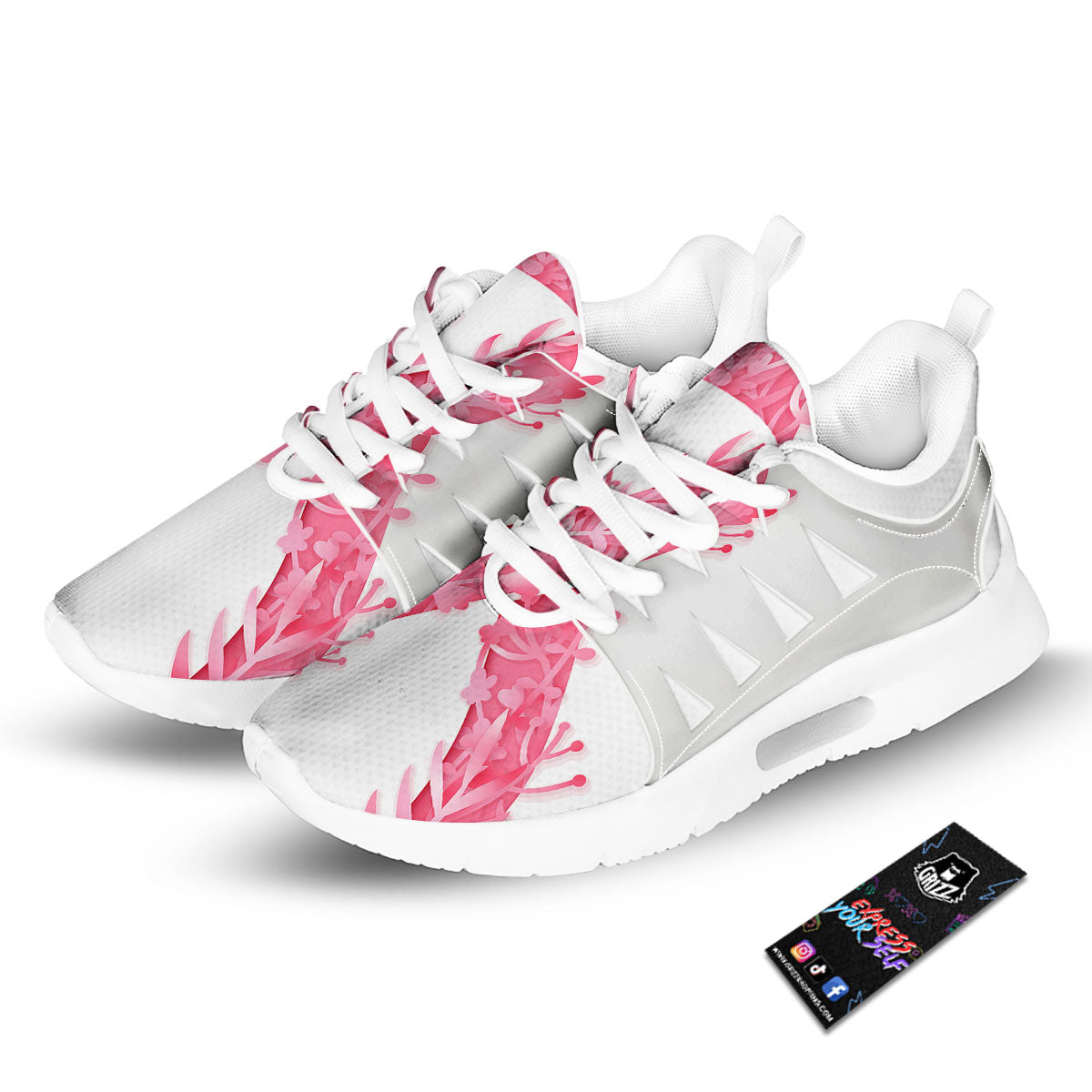 Ribbon Flower Pink Breast Cancer Print Tennis Shoes-grizzshop