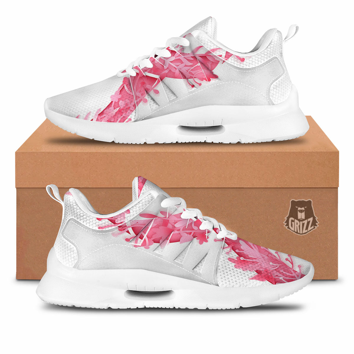 Ribbon Flower Pink Breast Cancer Print Tennis Shoes-grizzshop