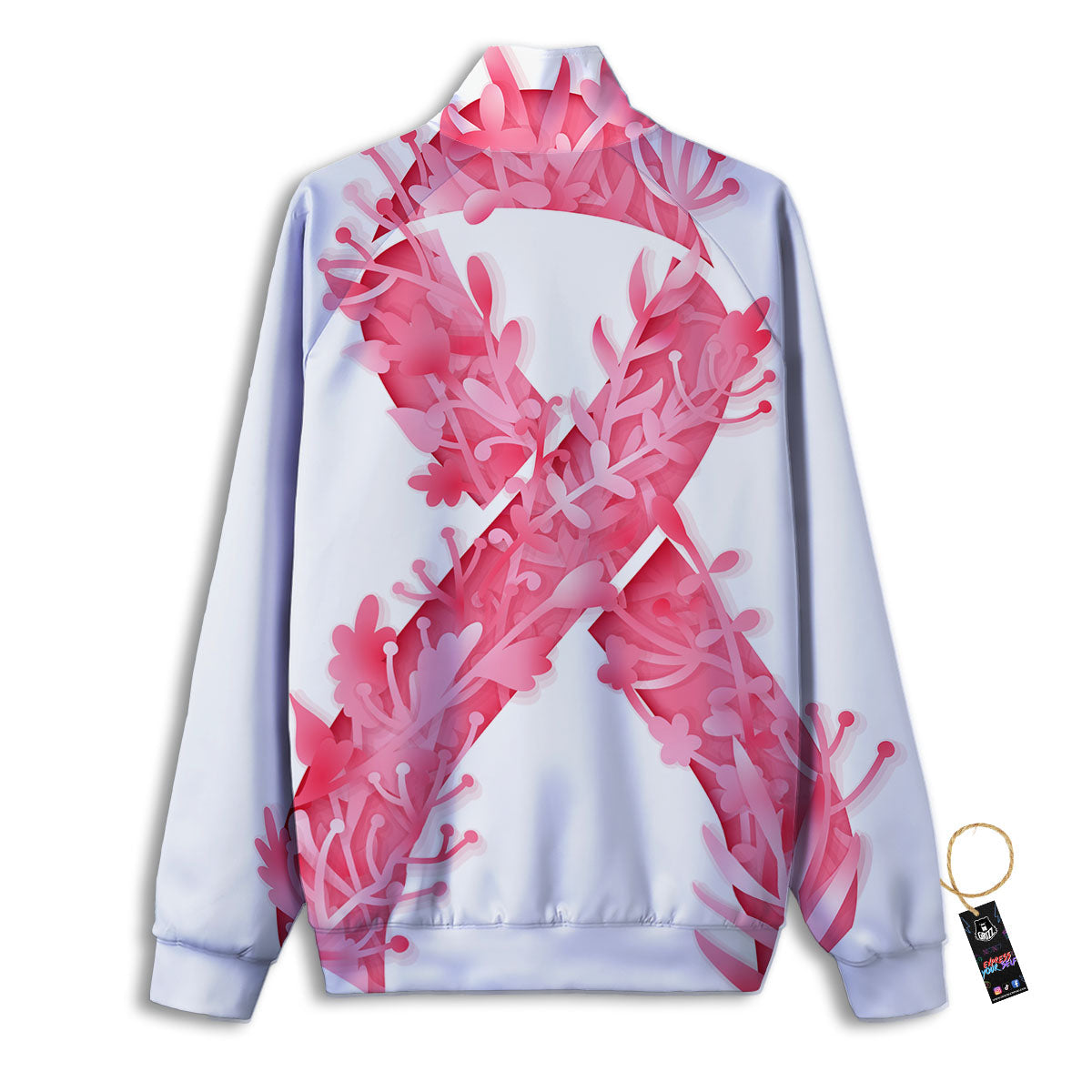 Ribbon Flower Pink Breast Cancer Print Track Jacket-grizzshop