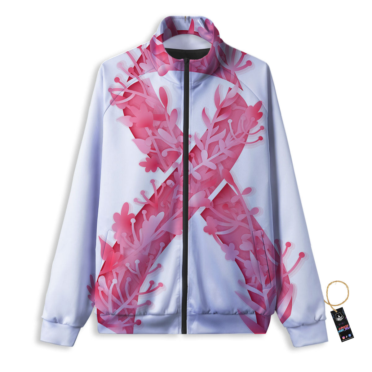 Ribbon Flower Pink Breast Cancer Print Track Jacket-grizzshop