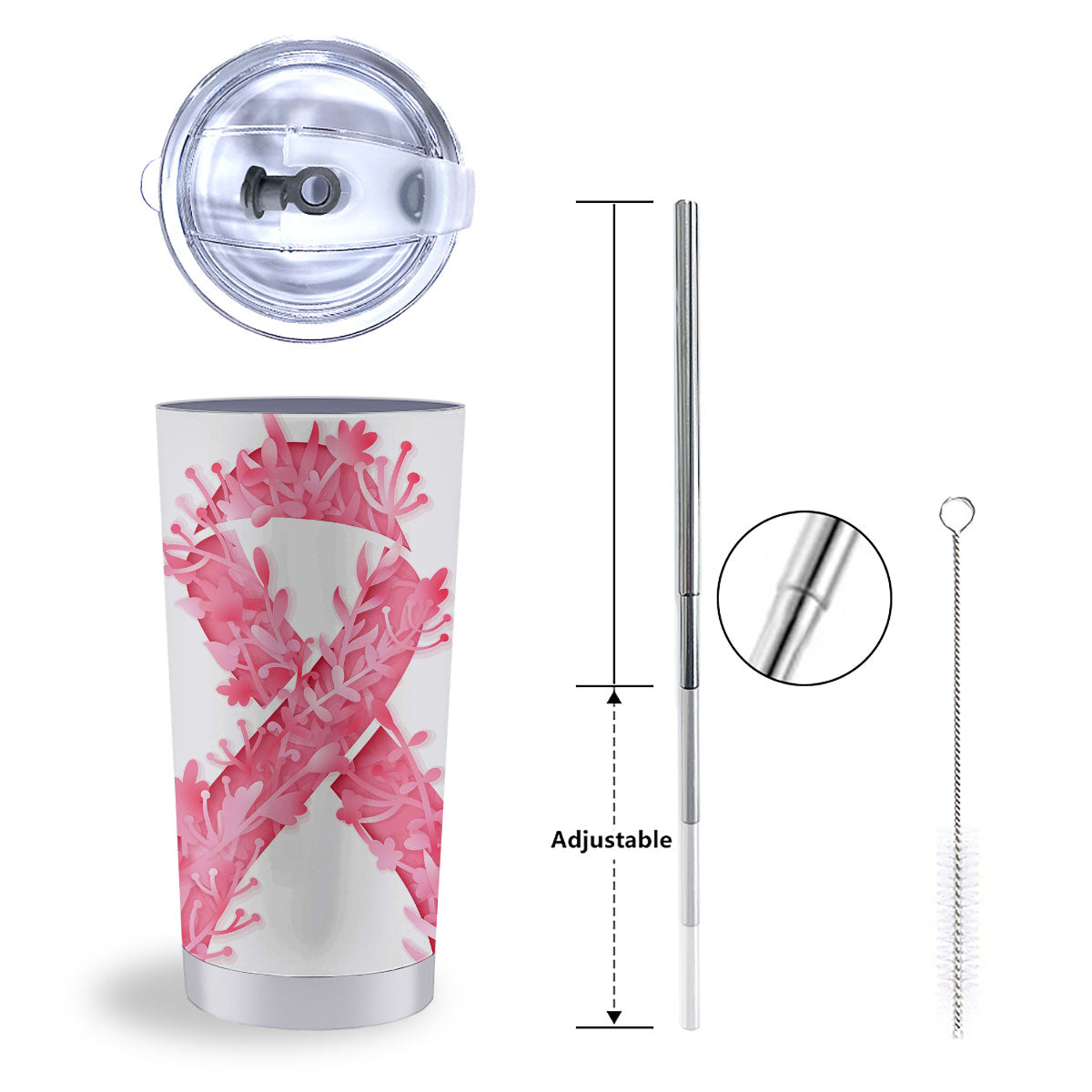 Ribbon Flower Pink Breast Cancer Print Tumbler-grizzshop