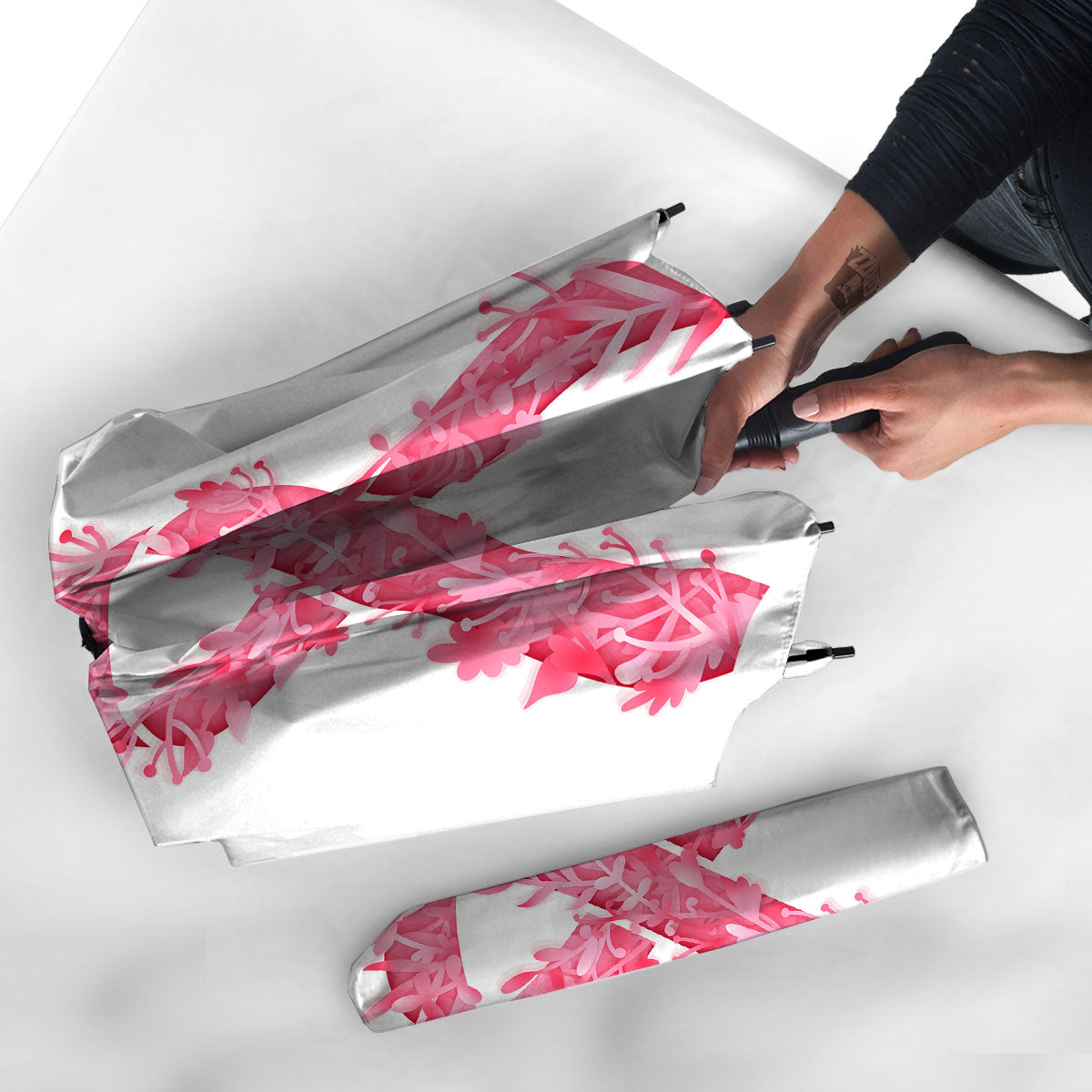 Ribbon Flower Pink Breast Cancer Print Umbrella-grizzshop