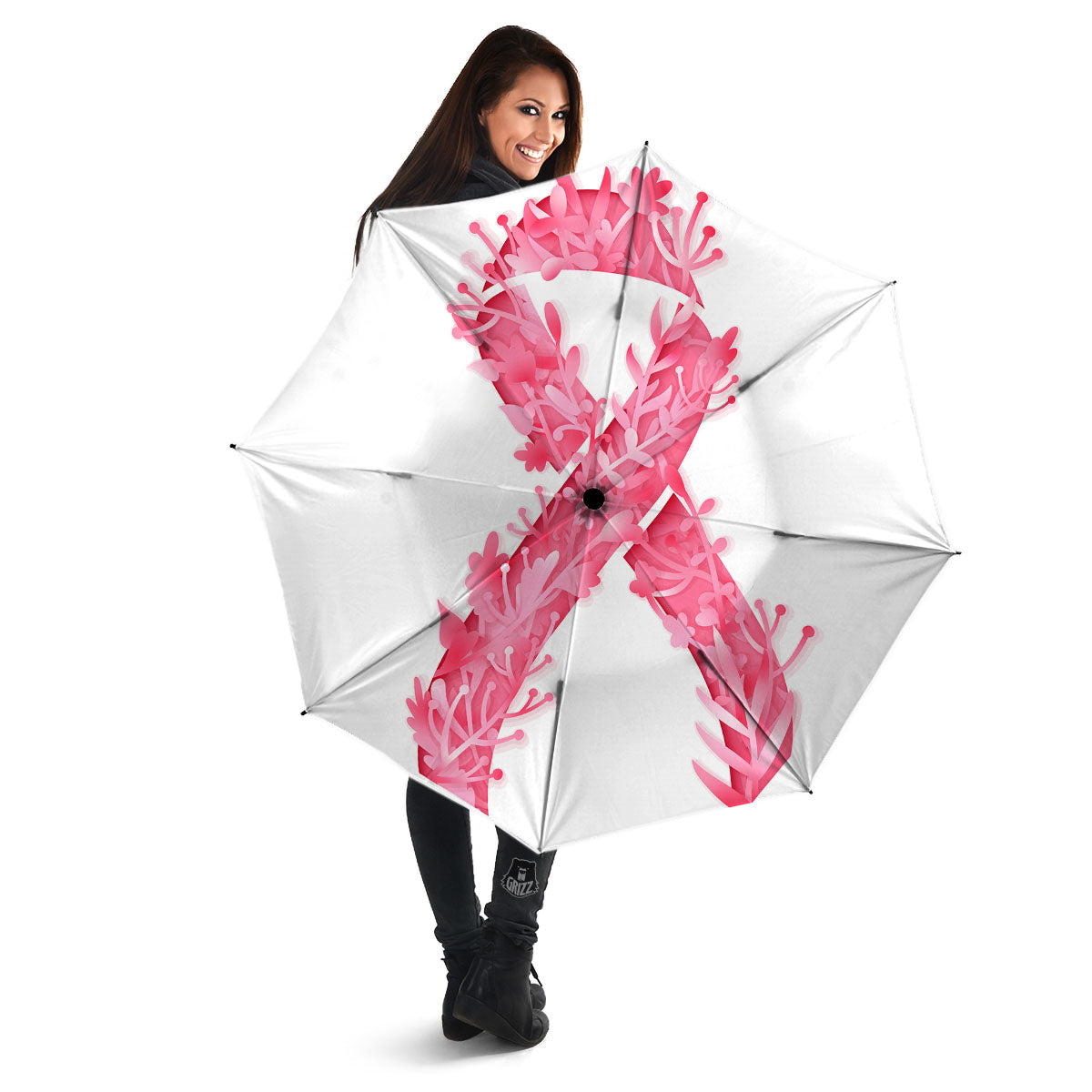 Ribbon Flower Pink Breast Cancer Print Umbrella-grizzshop