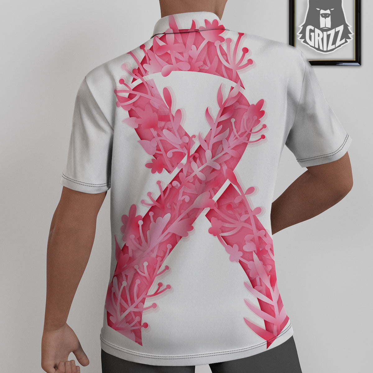 Ribbon Flower Pink Breast Cancer Print Untucked Shirts-grizzshop