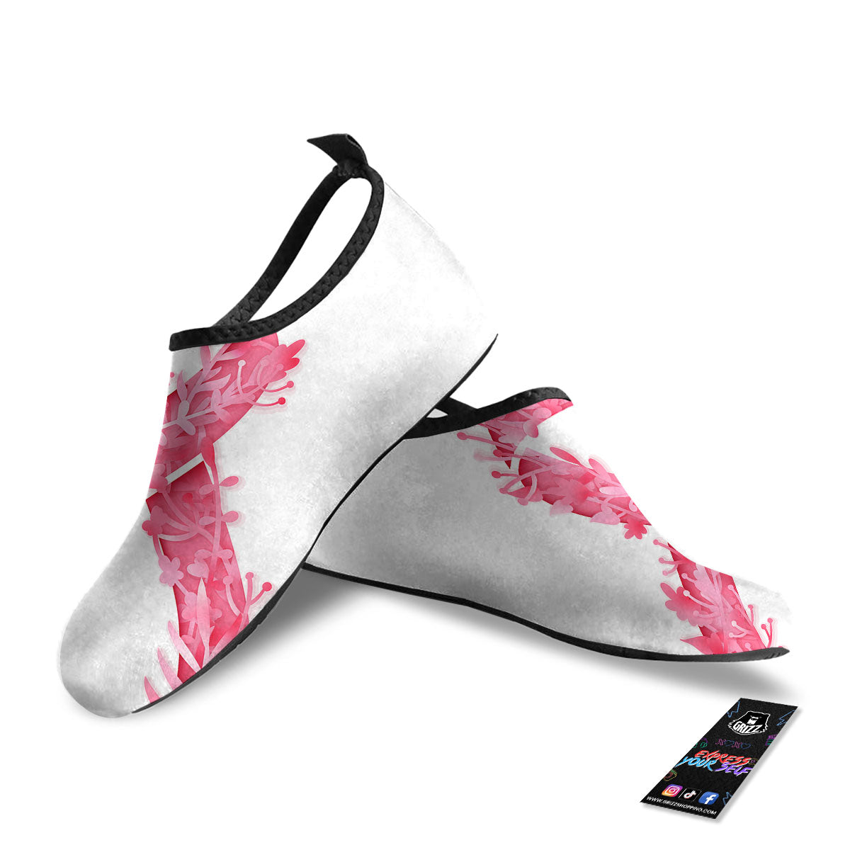 Ribbon Flower Pink Breast Cancer Print Water Shoes-grizzshop