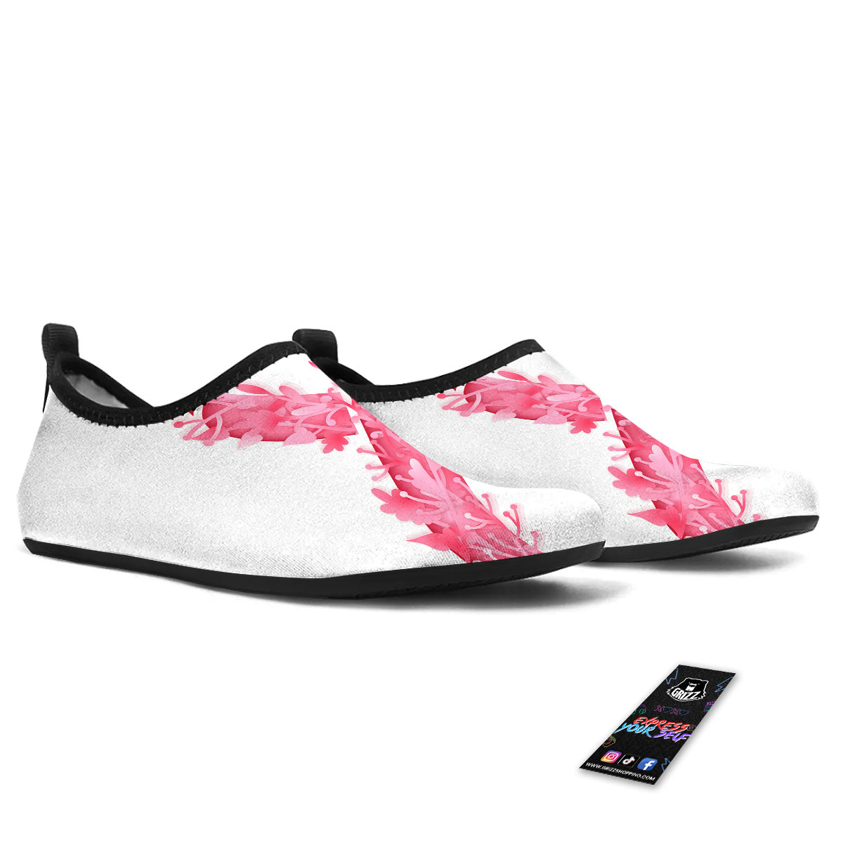 Ribbon Flower Pink Breast Cancer Print Water Shoes-grizzshop