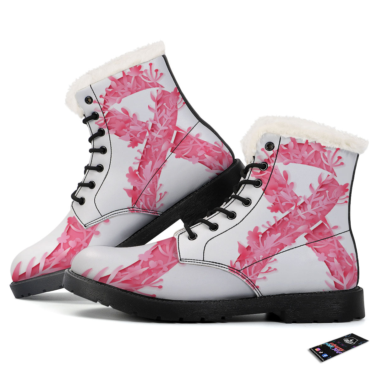 Ribbon Flower Pink Breast Cancer Print Winter Boots-grizzshop