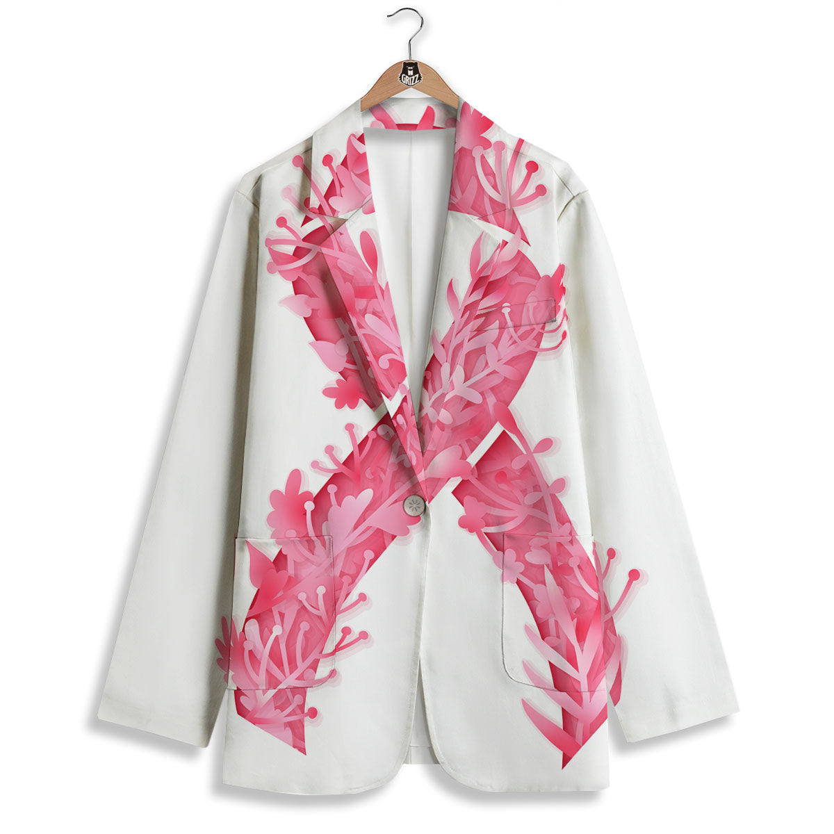 Ribbon Flower Pink Breast Cancer Print Women's Blazer-grizzshop
