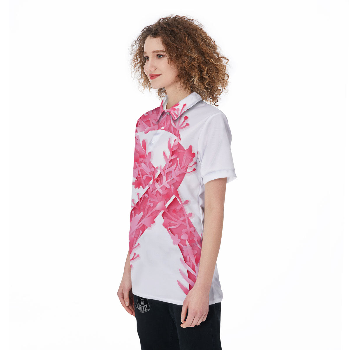 Ribbon Flower Pink Breast Cancer Print Women's Golf Shirts-grizzshop