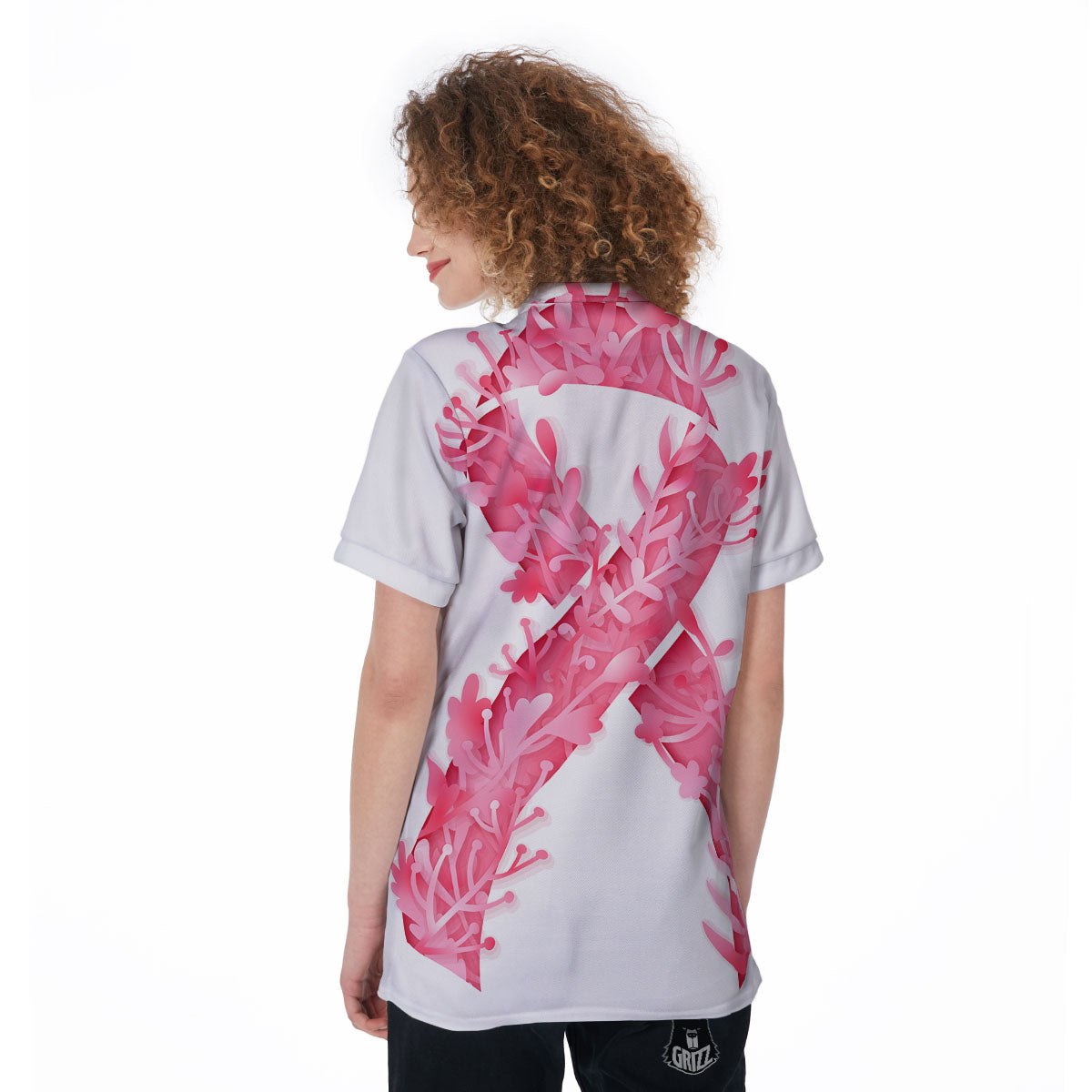 Ribbon Flower Pink Breast Cancer Print Women's Golf Shirts-grizzshop