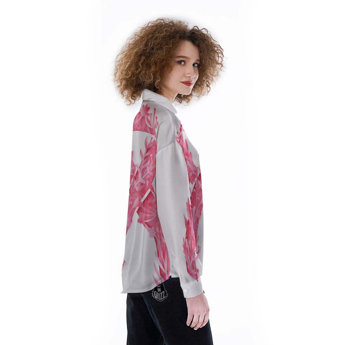 Ribbon Flower Pink Breast Cancer Print Women's Long Sleeve Shirts-grizzshop