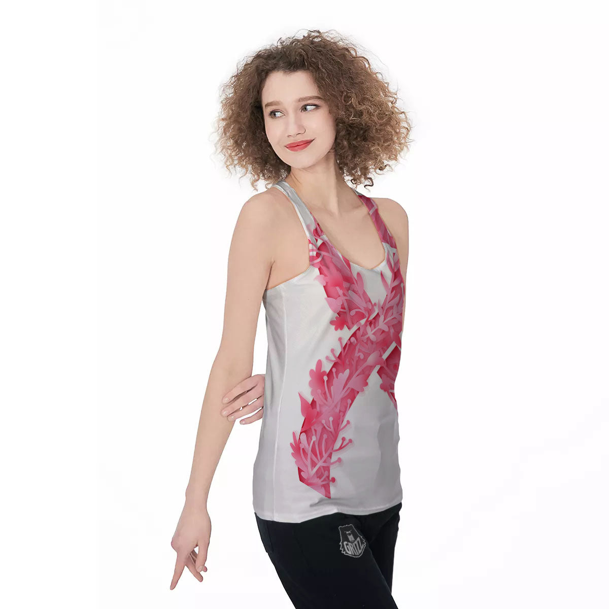Ribbon Flower Pink Breast Cancer Print Women's Racerback Tank Top-grizzshop