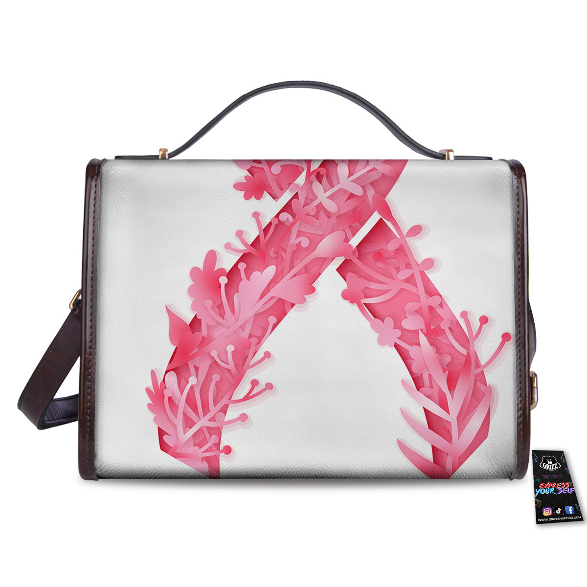Ribbon Flower Pink Breast Cancer Print Women's Satchel Bag-grizzshop