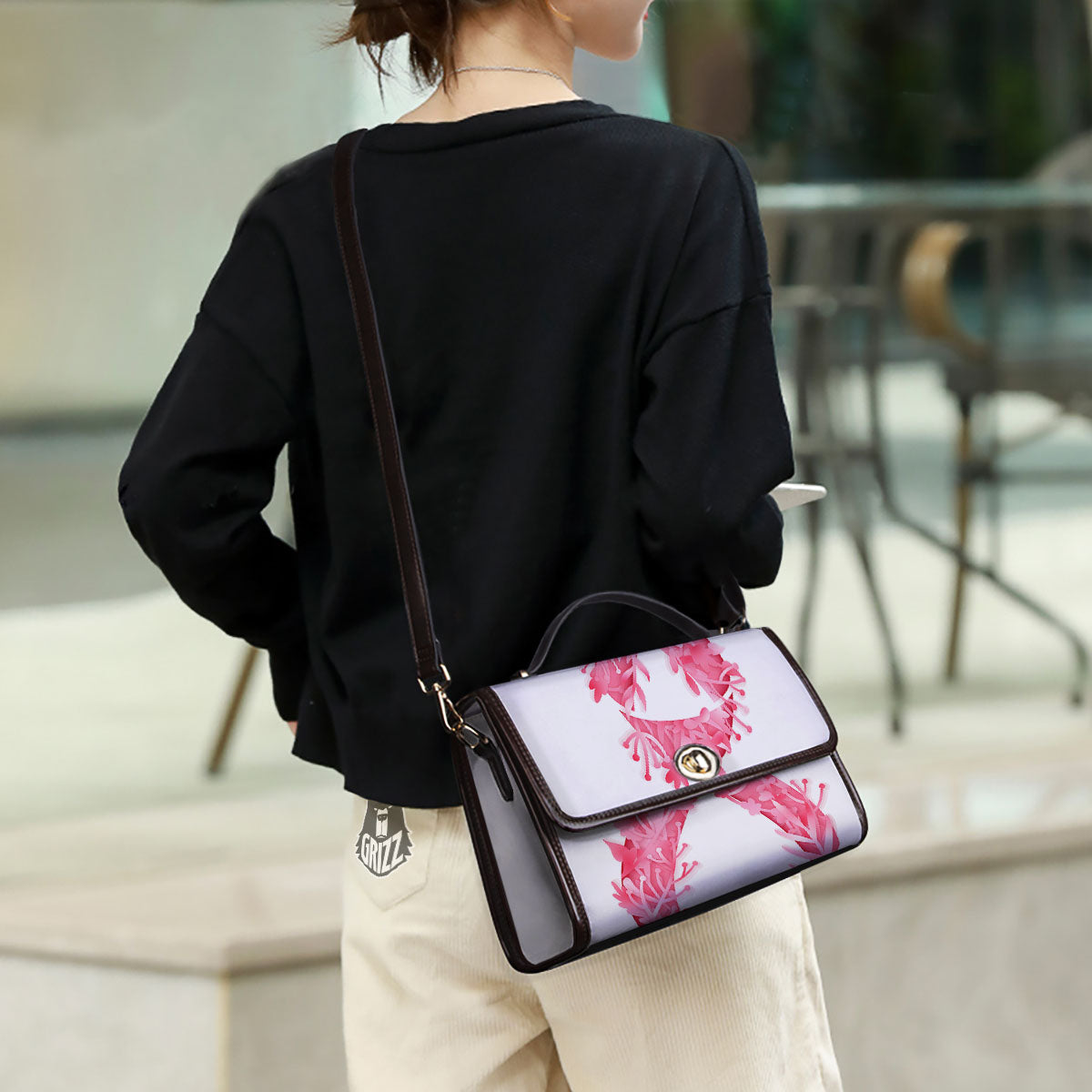 Ribbon Flower Pink Breast Cancer Print Women's Satchel Bag-grizzshop