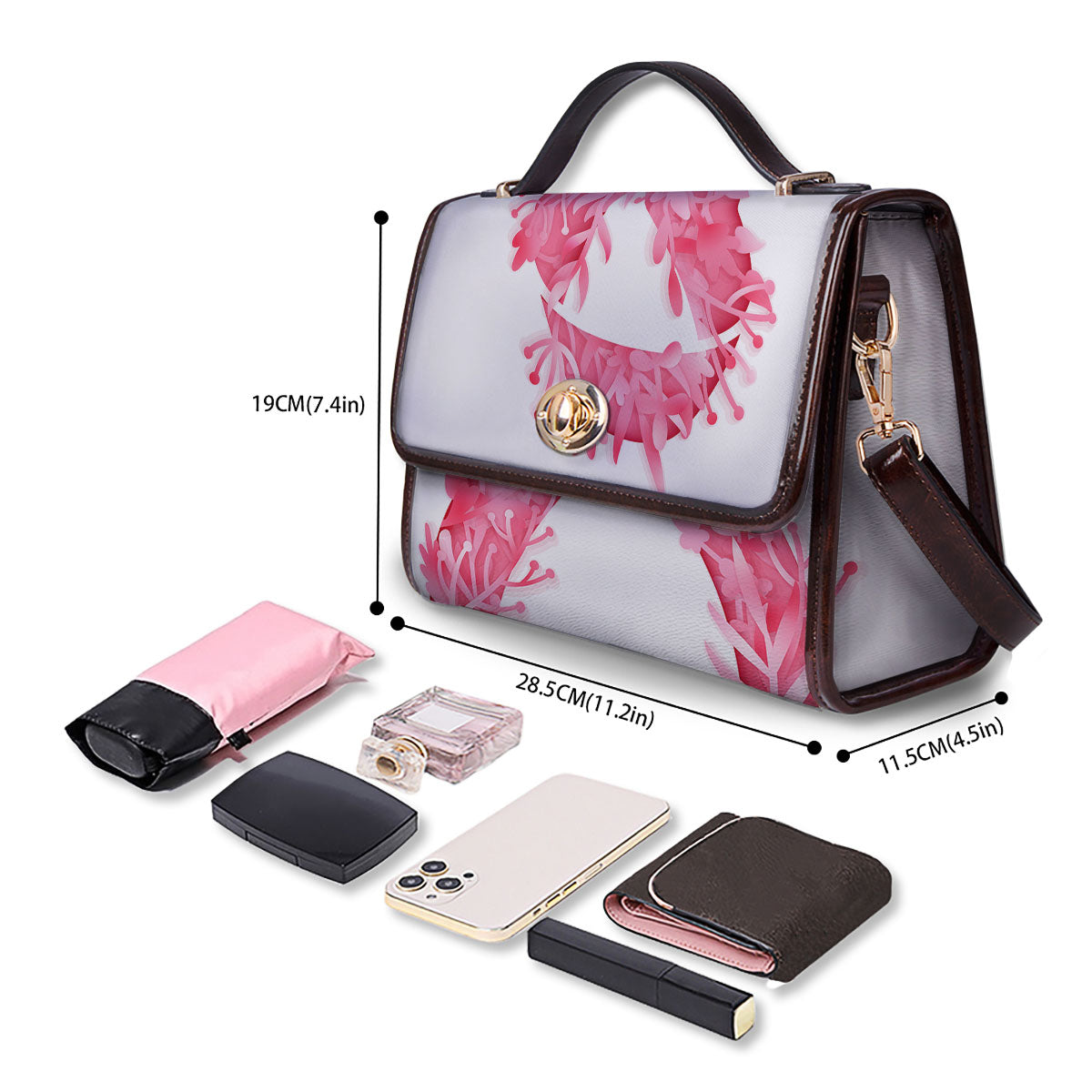 Ribbon Flower Pink Breast Cancer Print Women's Satchel Bag-grizzshop