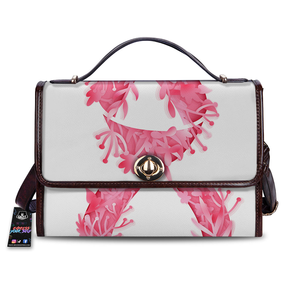 Ribbon Flower Pink Breast Cancer Print Women's Satchel Bag-grizzshop
