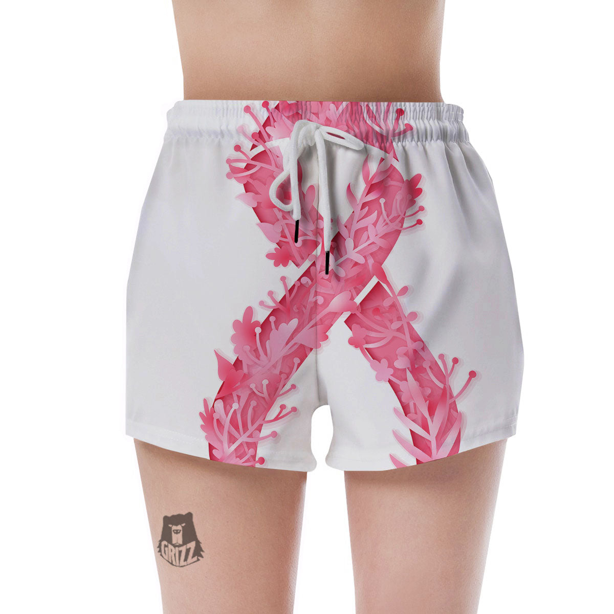 Ribbon Flower Pink Breast Cancer Print Women's Shorts-grizzshop