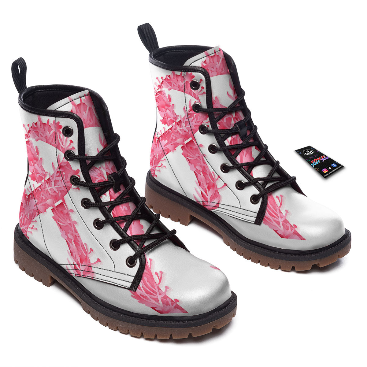 Ribbon Flower Pink Breast Cancer Print Work Boots-grizzshop