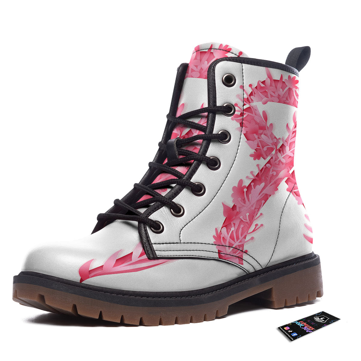 Ribbon Flower Pink Breast Cancer Print Work Boots-grizzshop