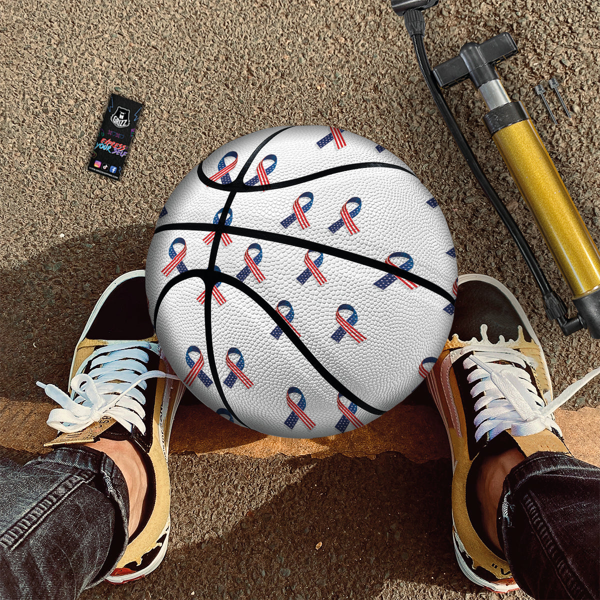 Ribbon American Flag Print Pattern Basketball