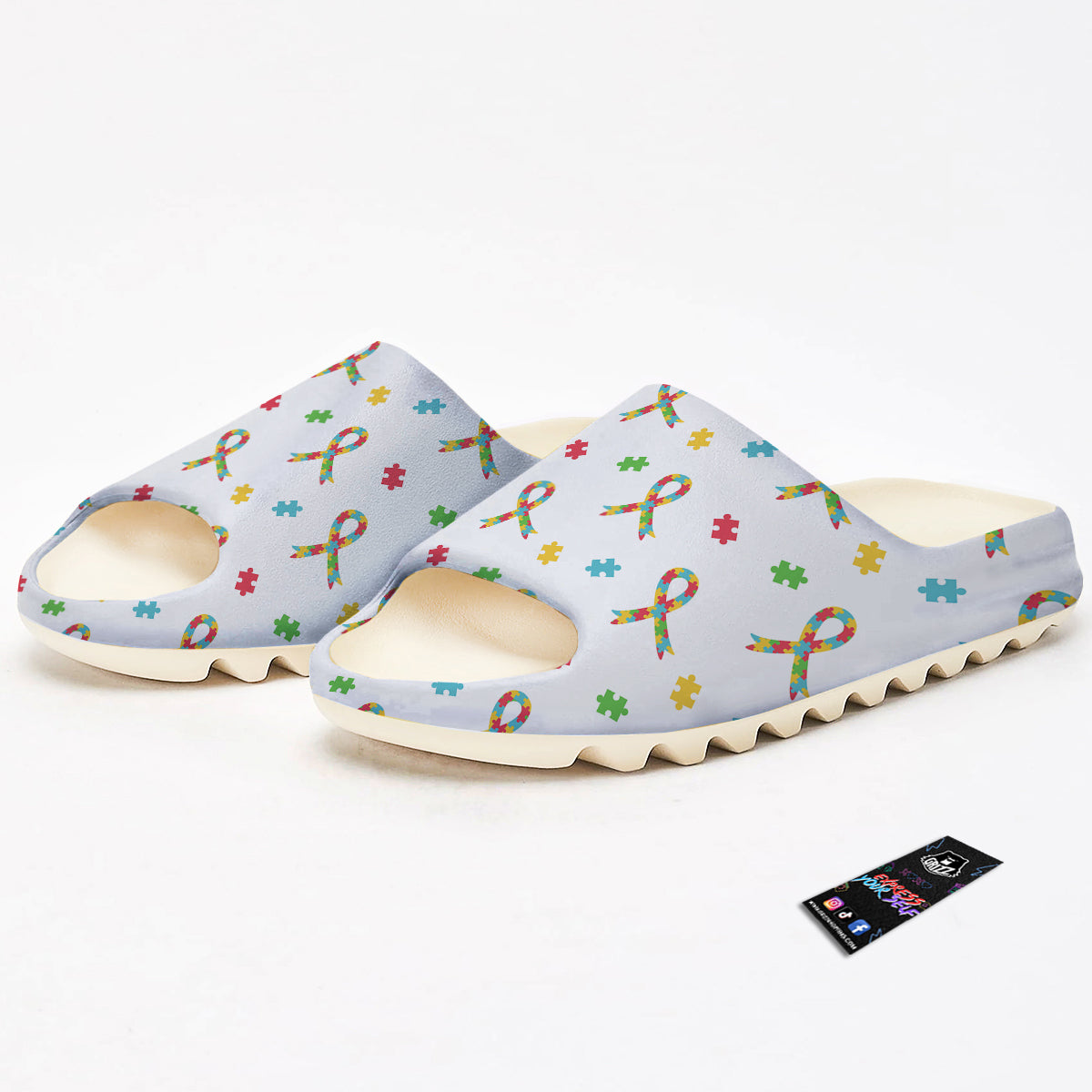Ribbon Autism Awareness Print Pattern Sandals-grizzshop