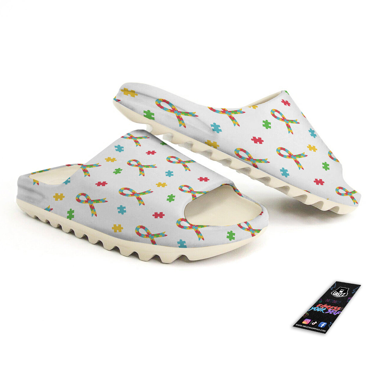 Ribbon Autism Awareness Print Pattern Sandals-grizzshop
