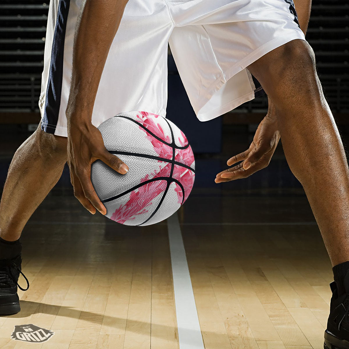 Ribbon Flower Pink Breast Cancer Print Basketball