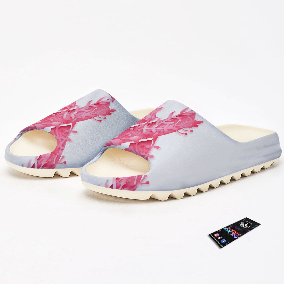 Ribbon Flower Pink Breast Cancer Print Sandals-grizzshop
