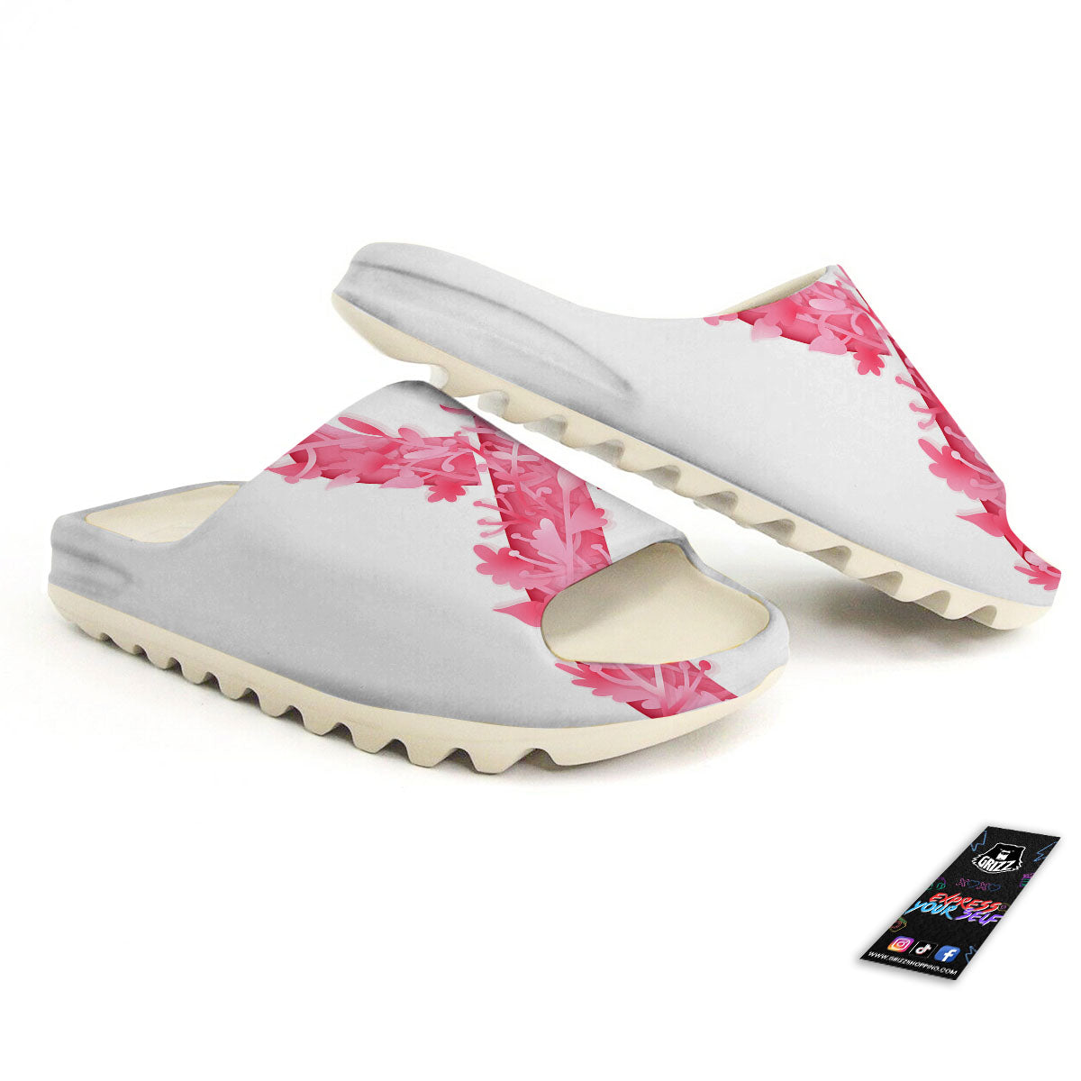 Ribbon Flower Pink Breast Cancer Print Sandals-grizzshop