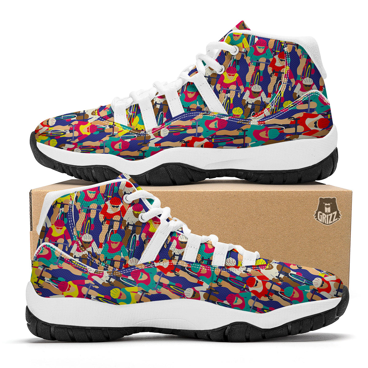 Ride Bicycle Pattern Print White Bball Shoes-grizzshop