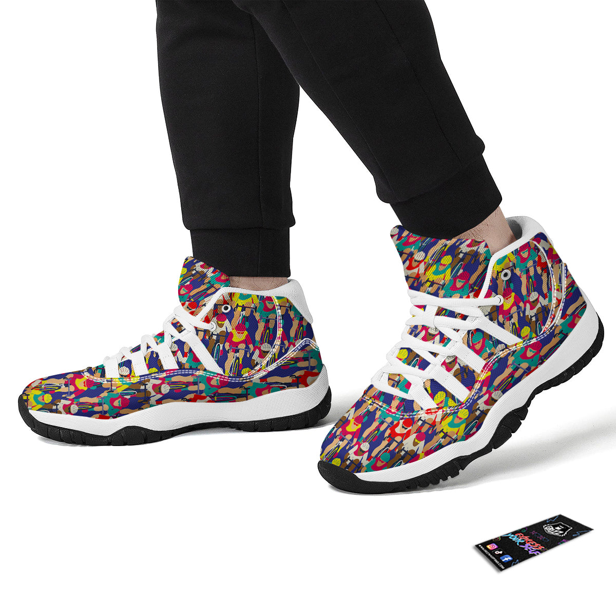 Ride Bicycle Pattern Print White Bball Shoes-grizzshop