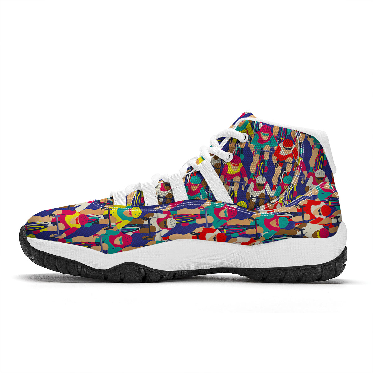 Ride Bicycle Pattern Print White Bball Shoes-grizzshop
