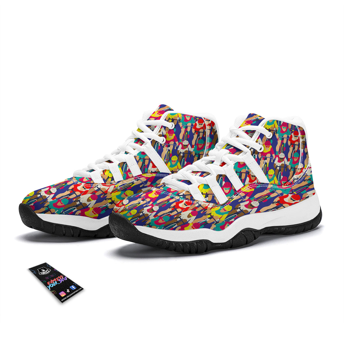 Ride Bicycle Pattern Print White Bball Shoes-grizzshop