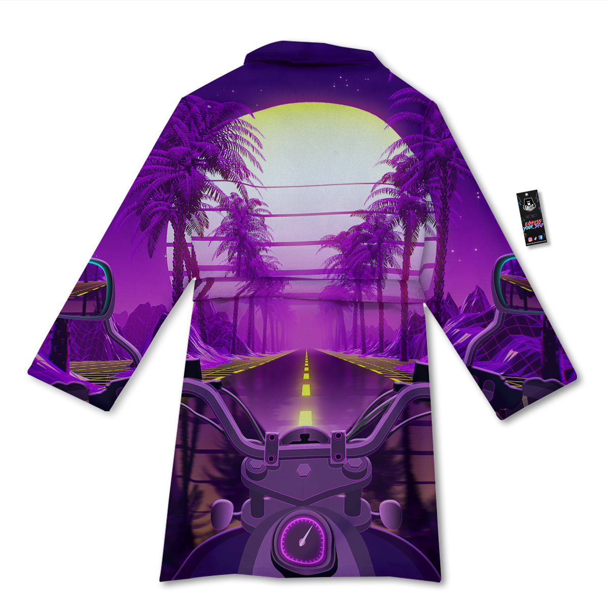 Riding Motorcycle Retro Purple Print Bathrobe-grizzshop
