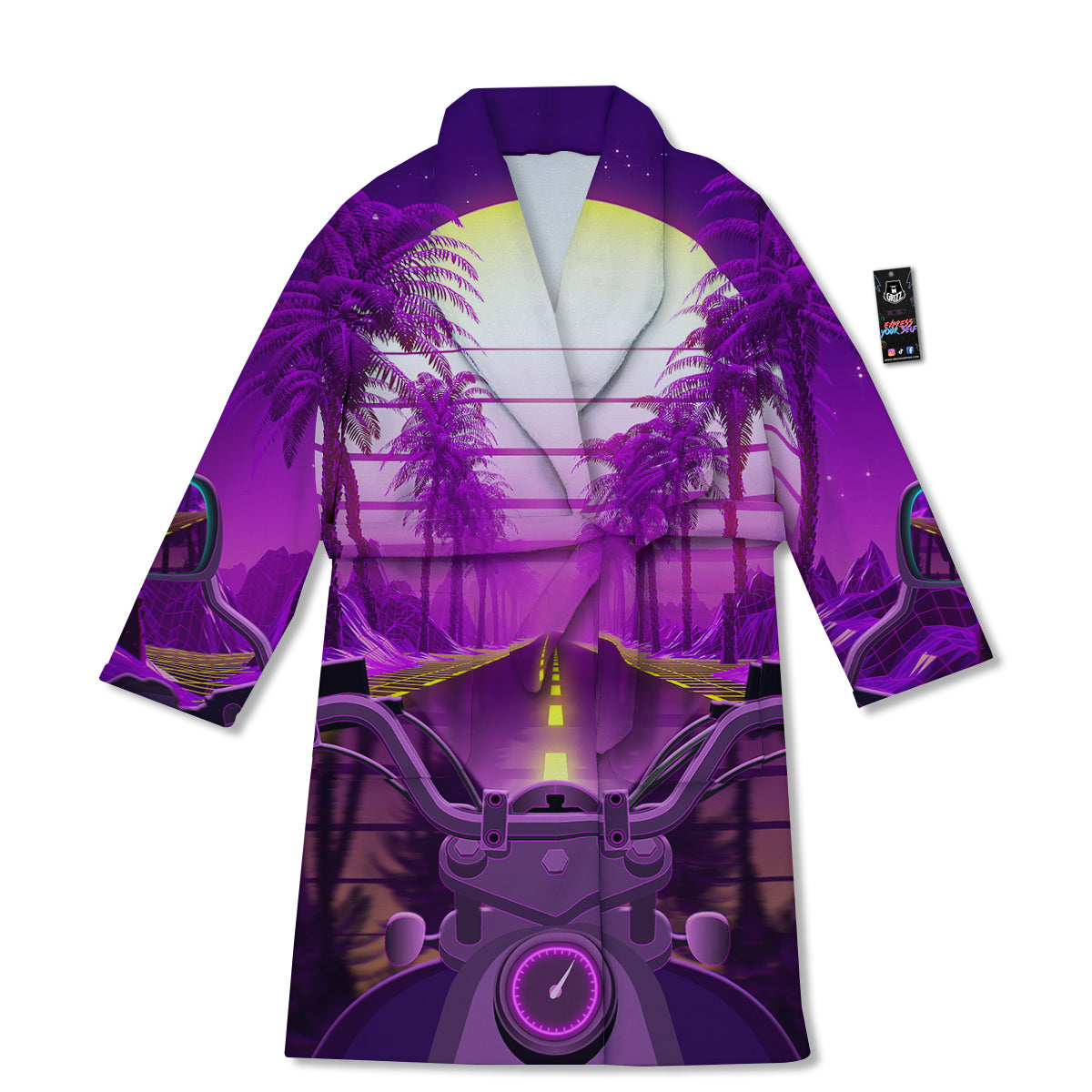 Riding Motorcycle Retro Purple Print Bathrobe-grizzshop