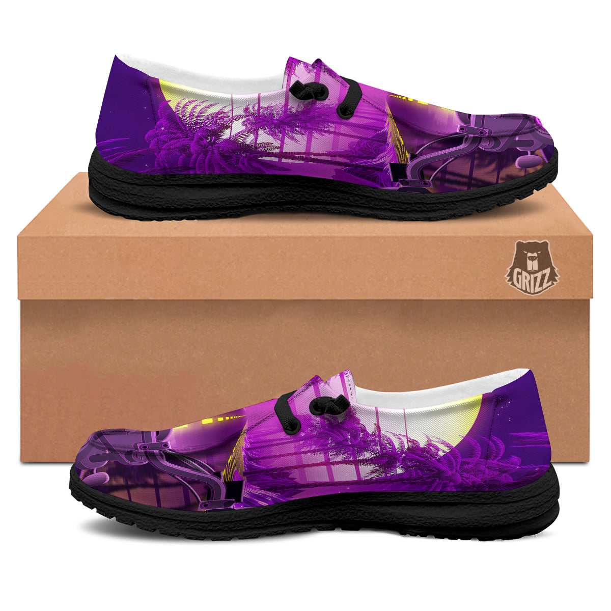 Riding Motorcycle Retro Purple Print Black Loafers-grizzshop