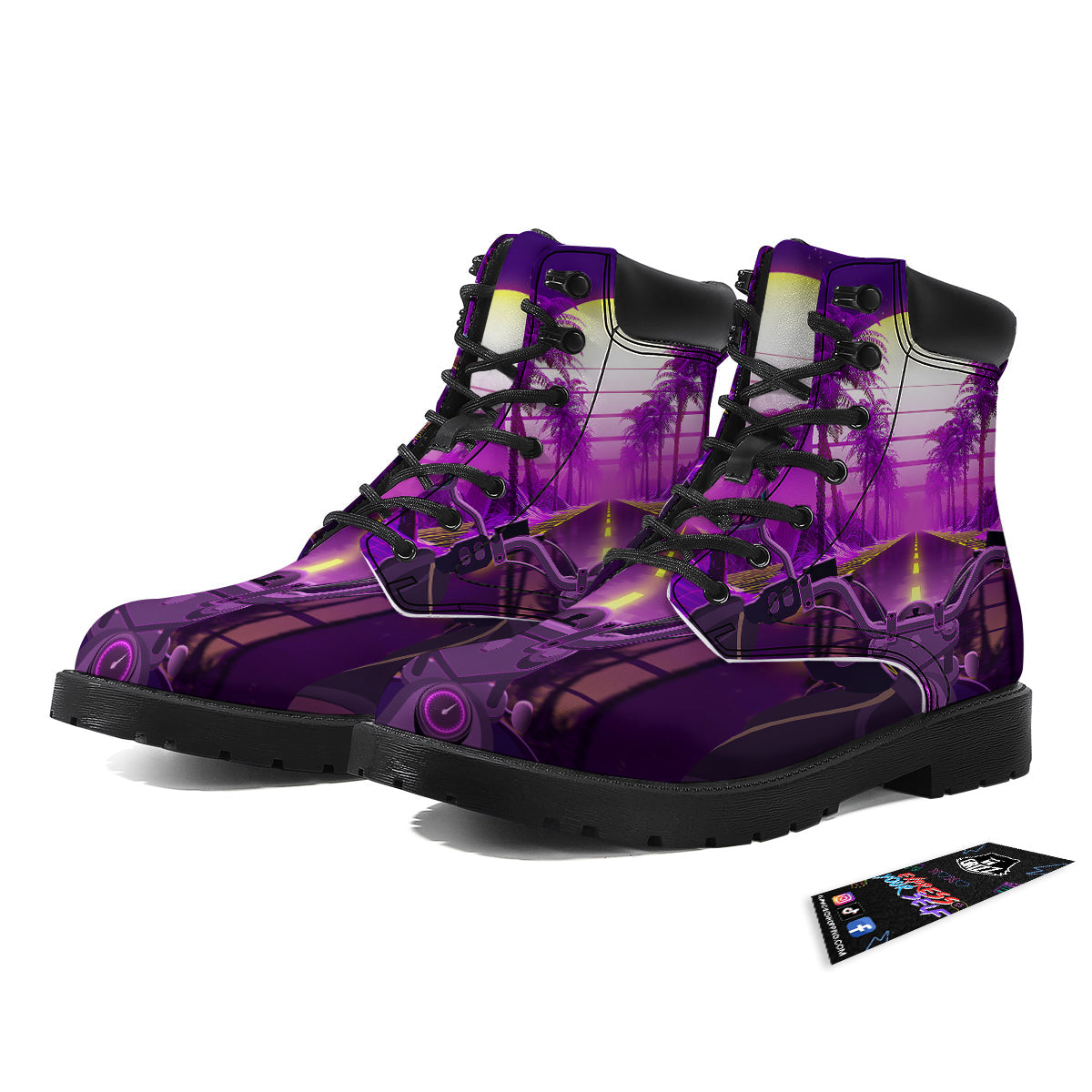 Riding Motorcycle Retro Purple Print Boots-grizzshop