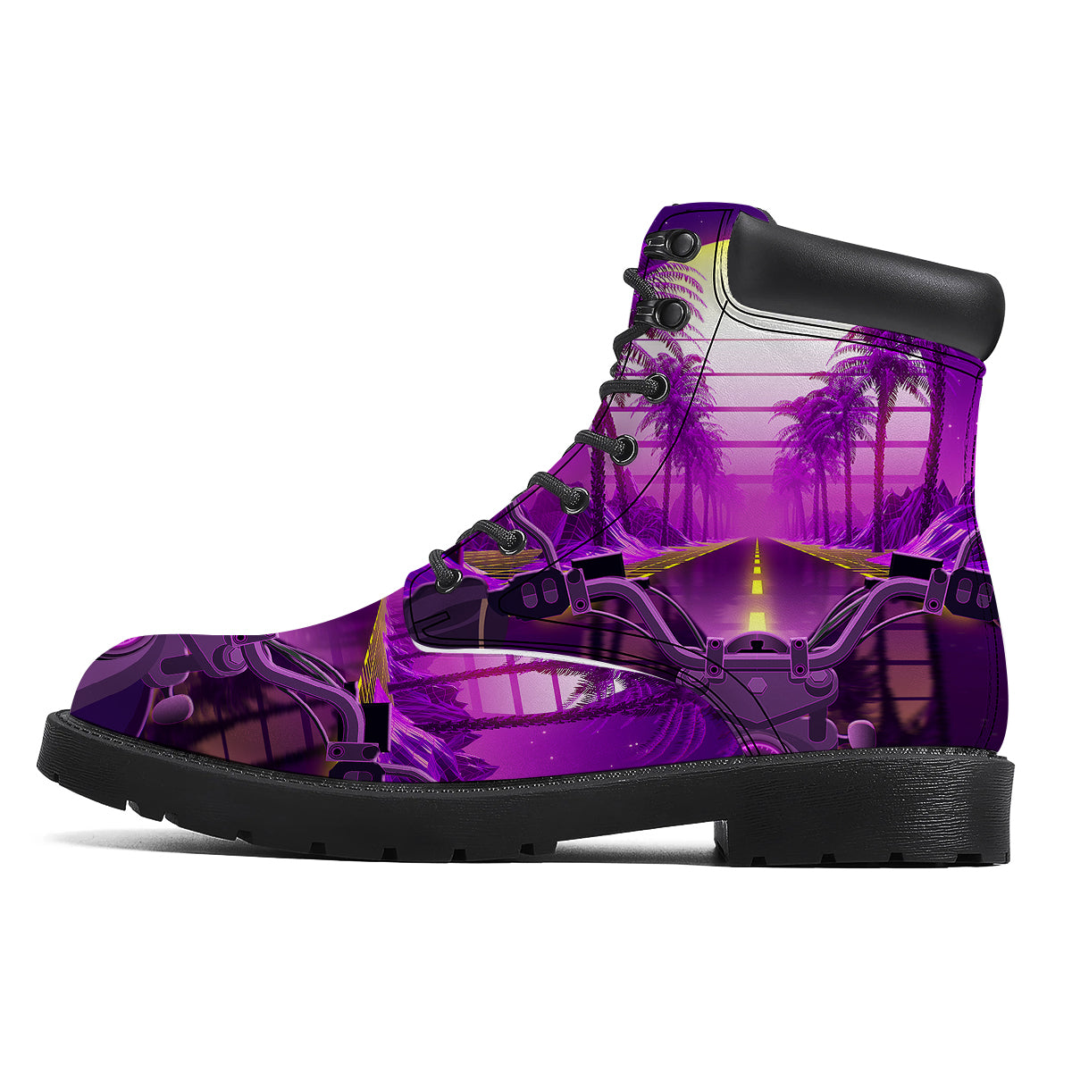 Riding Motorcycle Retro Purple Print Boots-grizzshop