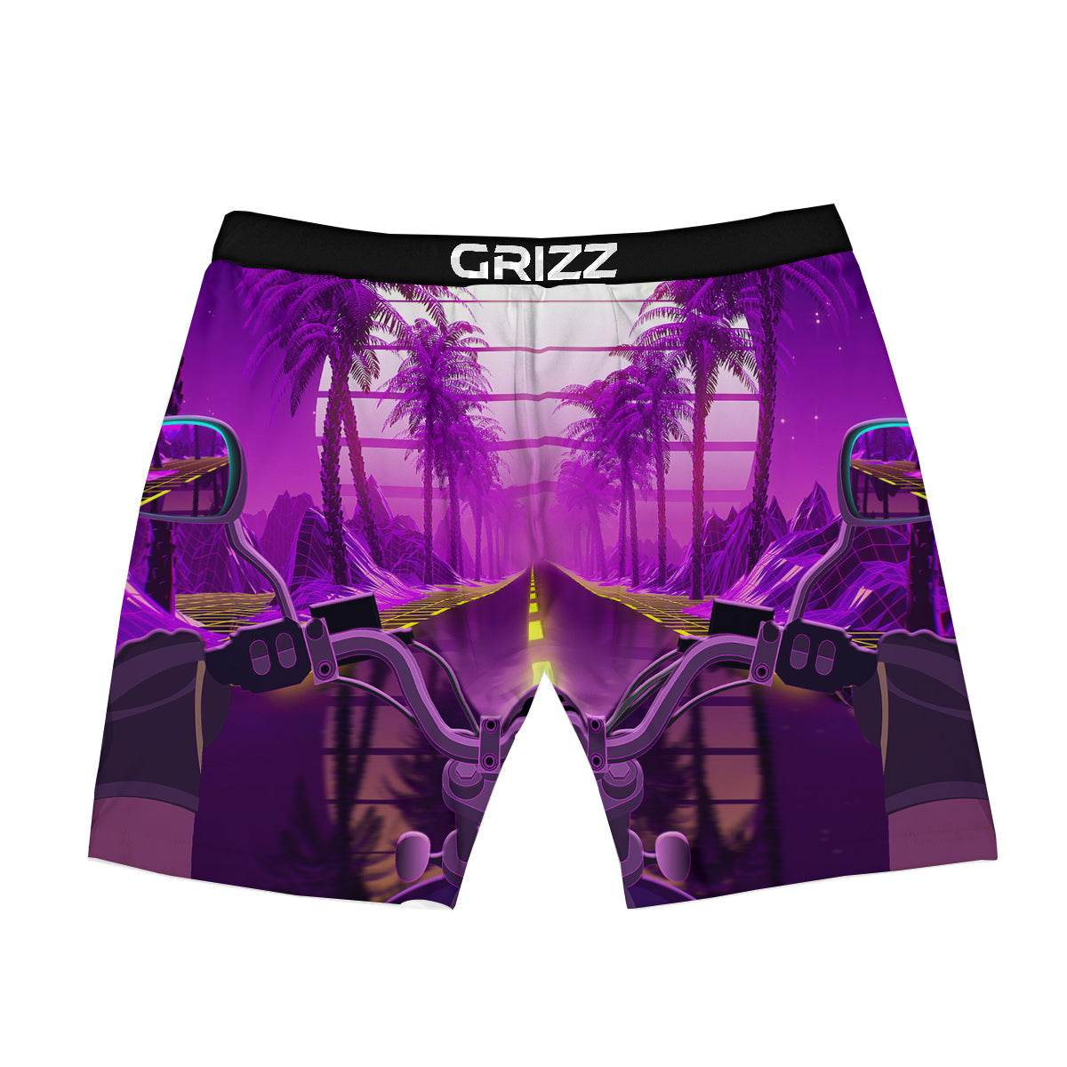 Riding Motorcycle Retro Purple Print Boxer Briefs-grizzshop
