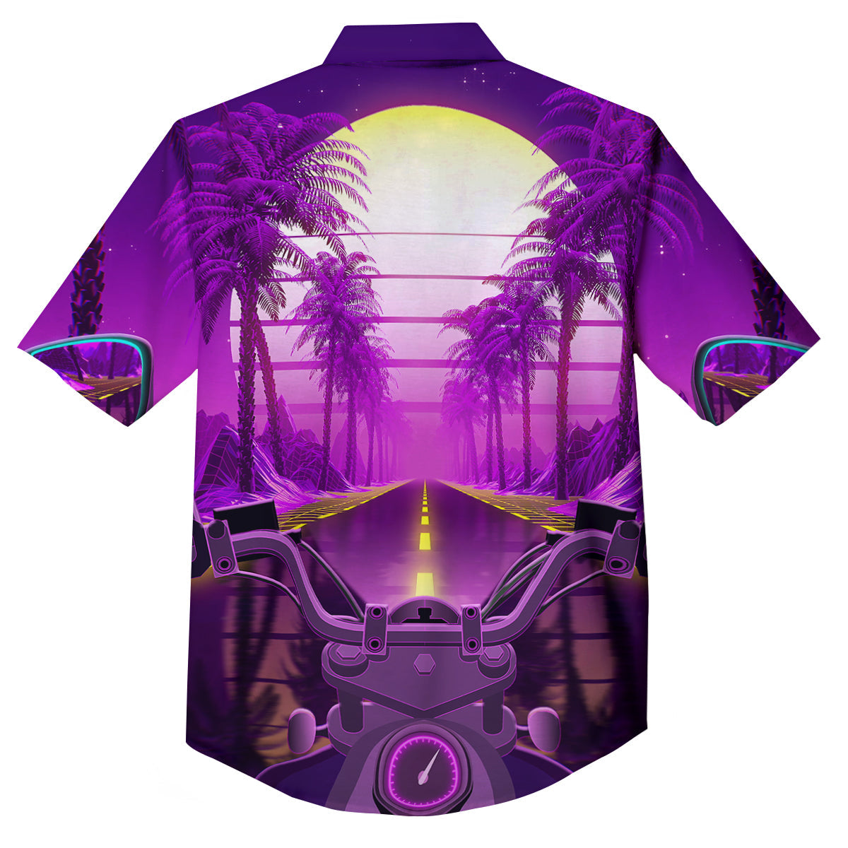 Riding Motorcycle Retro Purple Print Button Up Shirt-grizzshop