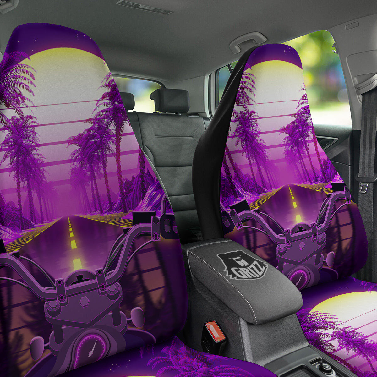 Riding Motorcycle Retro Purple Print Car Seat Covers-grizzshop