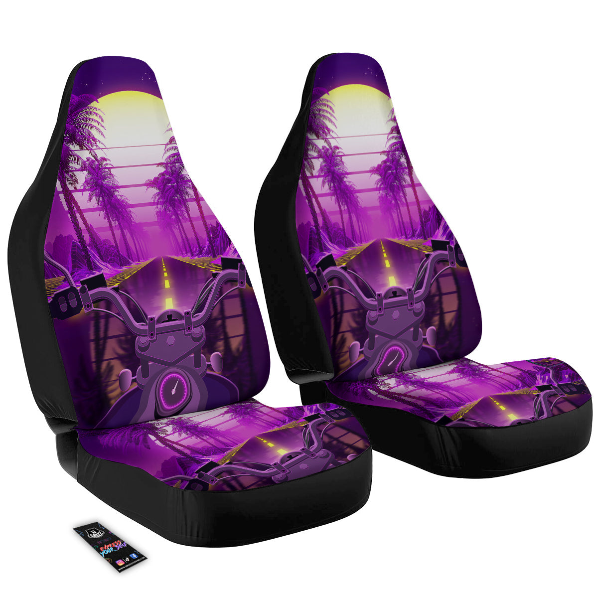 Riding Motorcycle Retro Purple Print Car Seat Covers-grizzshop